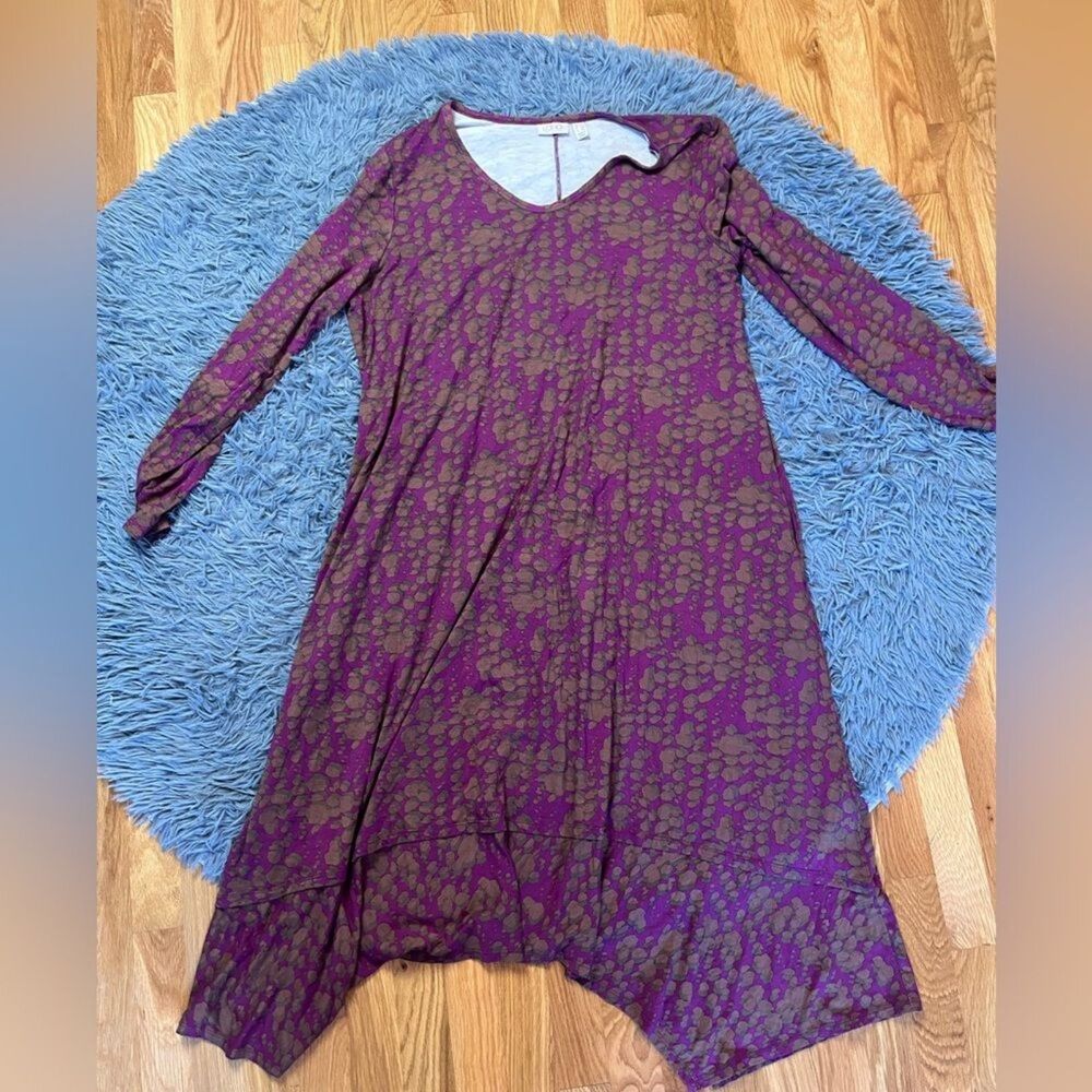 Logo Lori Goldstein Dress Womens Midi Stretch Jersey Tiered A-Line Purple 1X